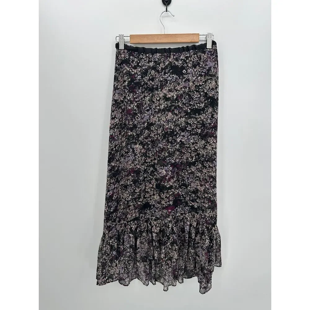 Y2K Dark‎ Floral Maxi Dress Women Sz 10 Whimsigoth Fairy Boho Ruffle Coquette